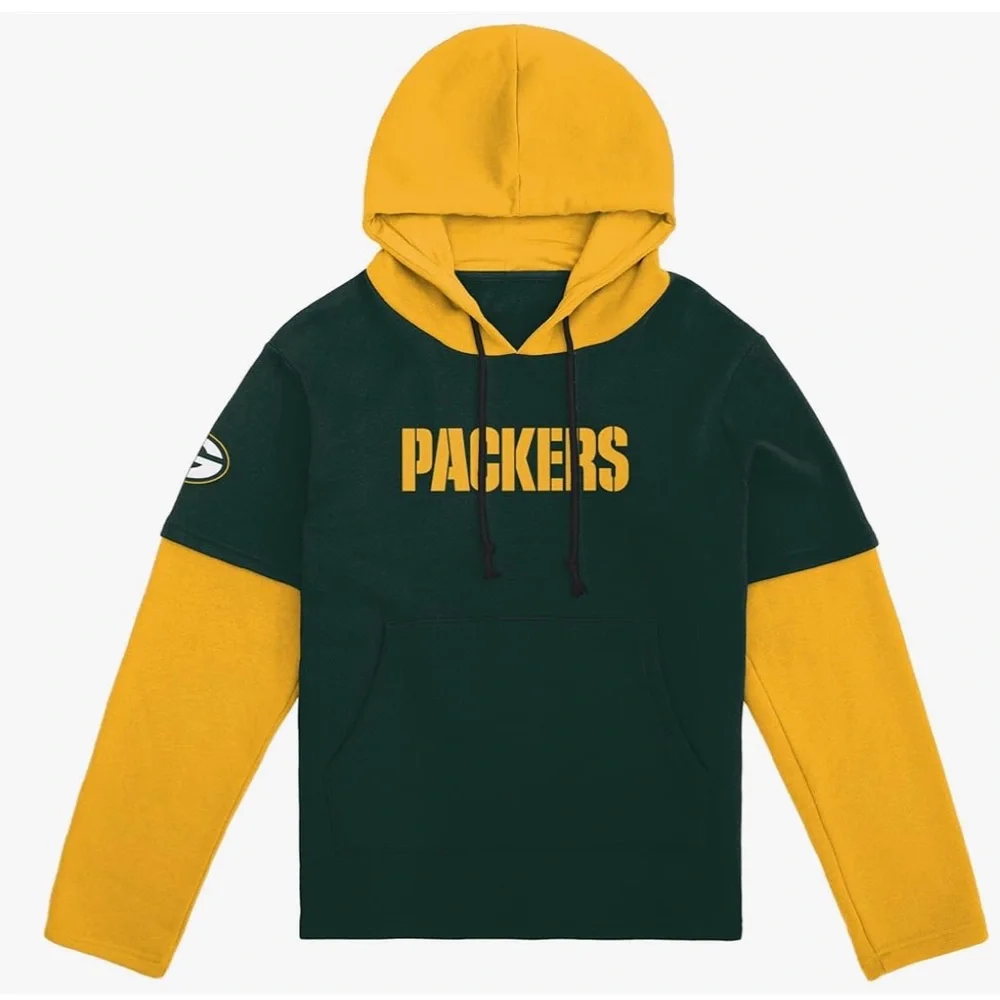 FOCO Green Bay Packers Layered-Look Wordmark Hoodie - Picture 2 of 14